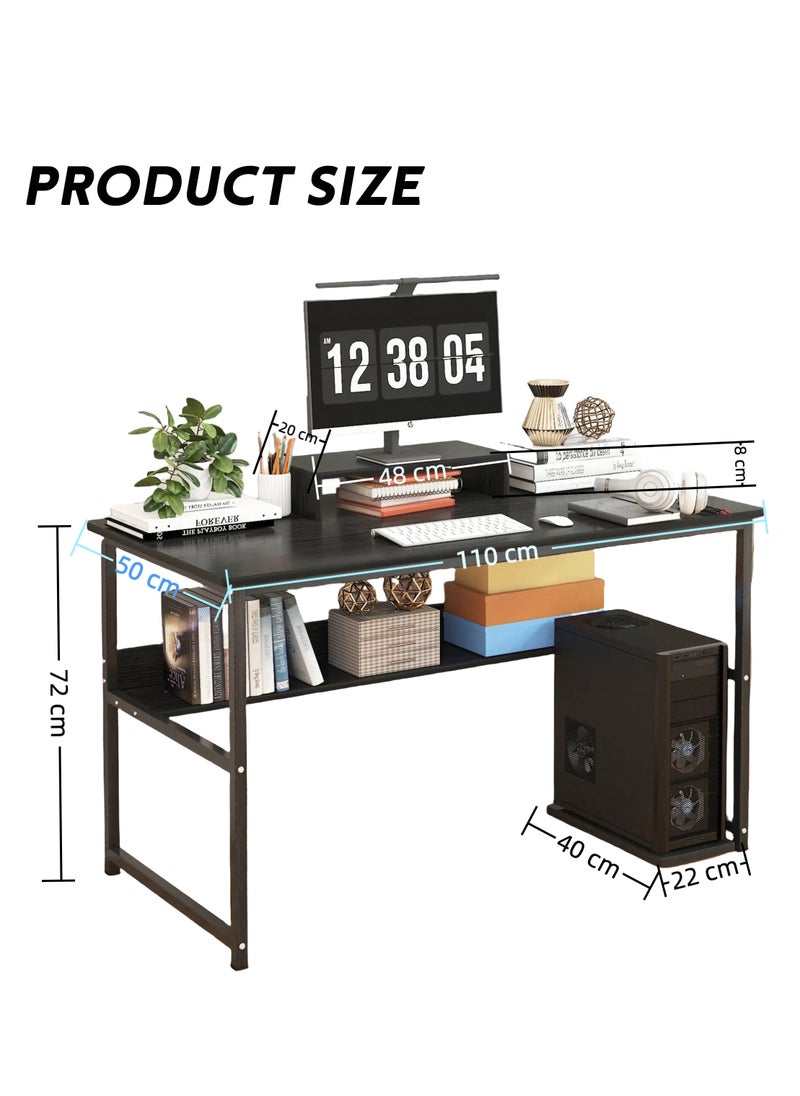 ACPLAY Study Desk with Bookshelf, Spacious Computer Desk with Monitor Stand, Sturdy Home Office Writing Table for Work, Study & Gaming  - Image 4