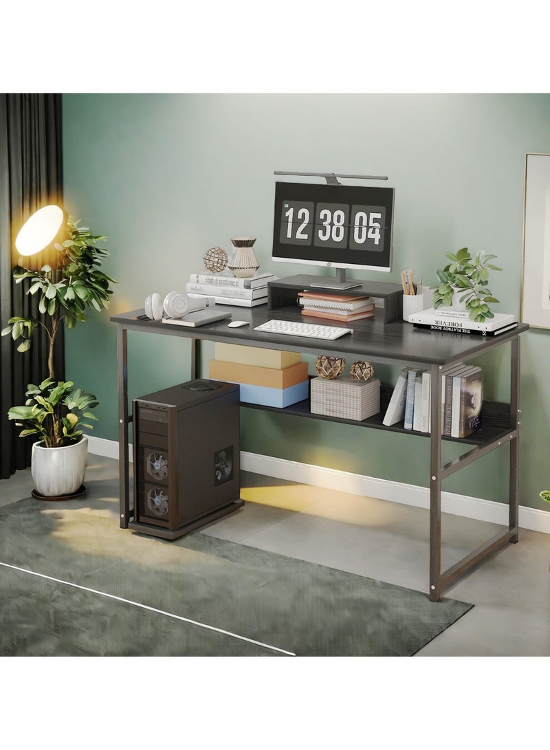 ACPLAY Study Desk with Bookshelf, Spacious Computer Desk with Monitor Stand, Sturdy Home Office Writing Table for Work, Study & Gaming - Image 4