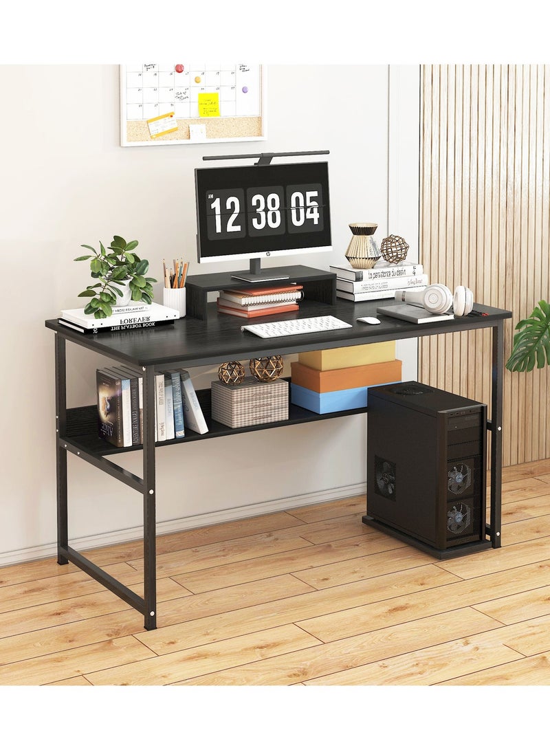 ACPLAY Study Desk with Bookshelf, Spacious Computer Desk with Monitor Stand, Sturdy Home Office Writing Table for Work, Study & Gaming - Image 2