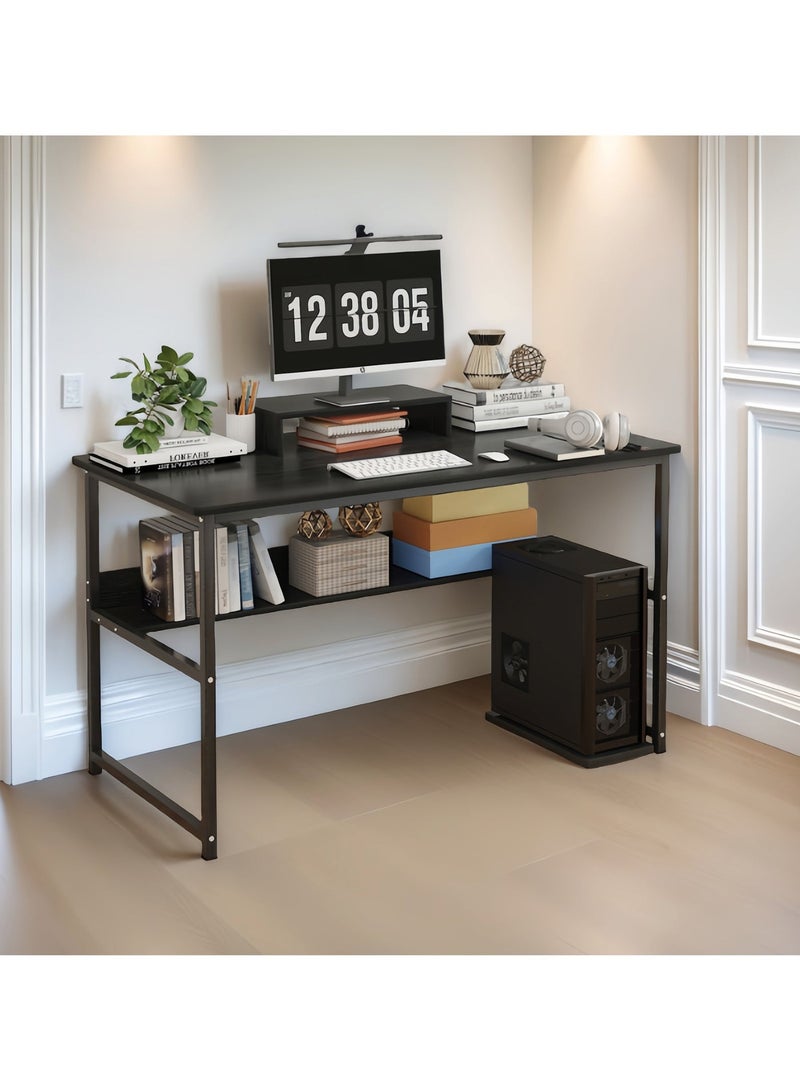 ACPLAY Study Desk with Bookshelf, Spacious Computer Desk with Monitor Stand, Sturdy Home Office Writing Table for Work, Study & Gaming - Image 3