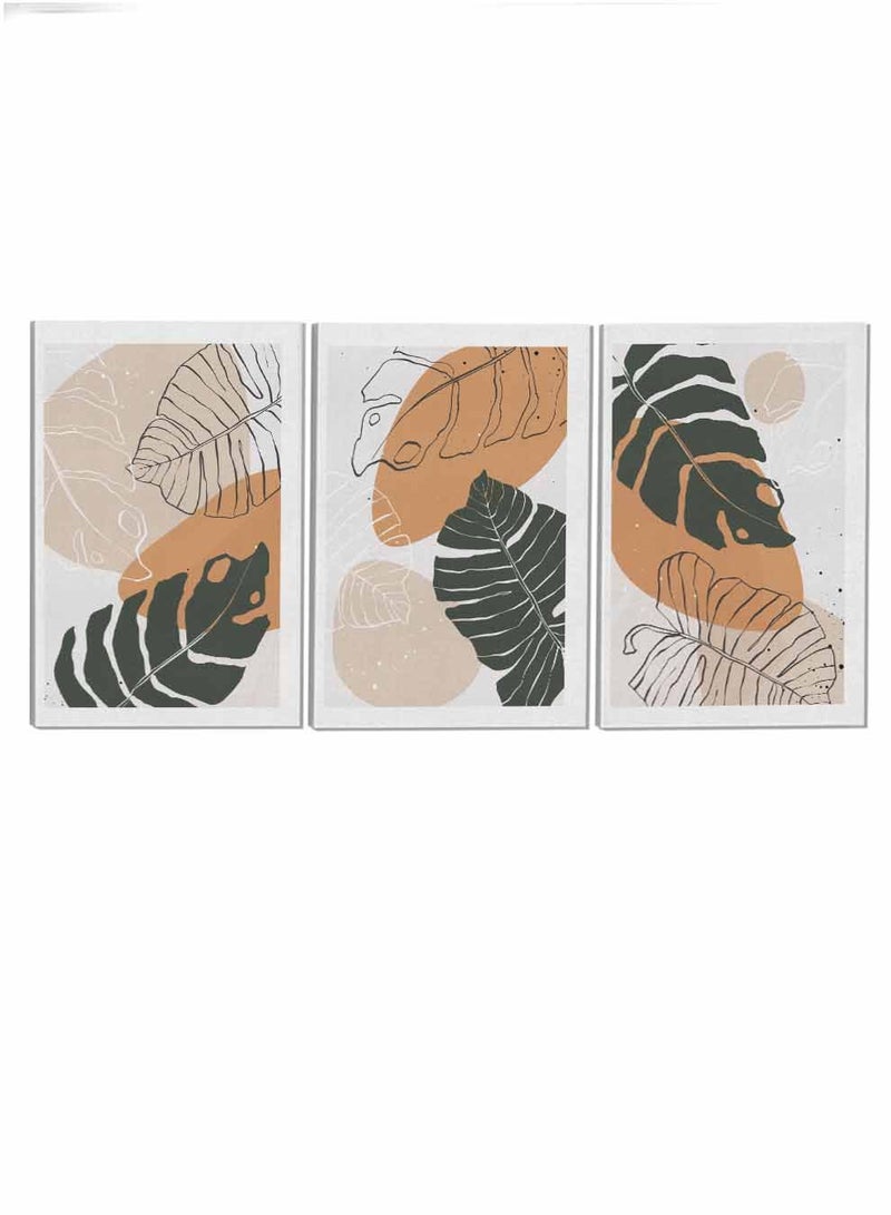 لوحة طقم من ٣ لوحات كانفاس على إطار خشبي تصميم أوراق أشجار للمنزل غرفة المعيشة المكتب الديكور - Image 4