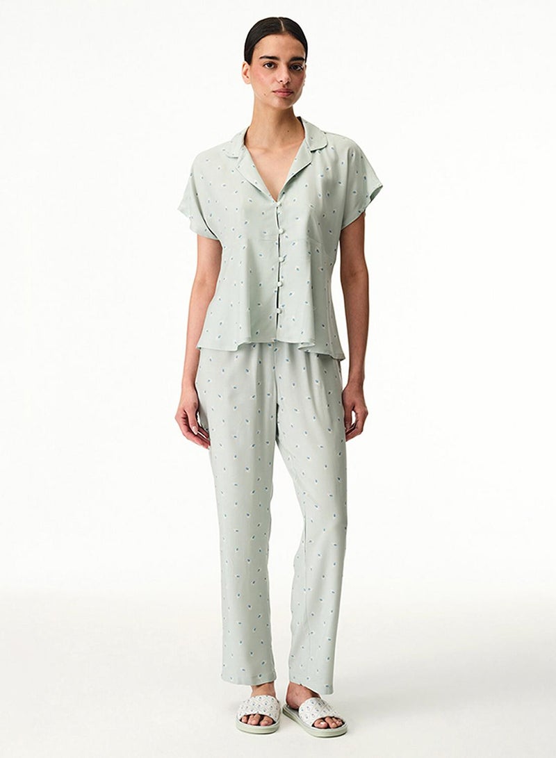 Penti Women's Viscose Lounge Serenity Shirt & Pants Set - Light Green - Image 4
