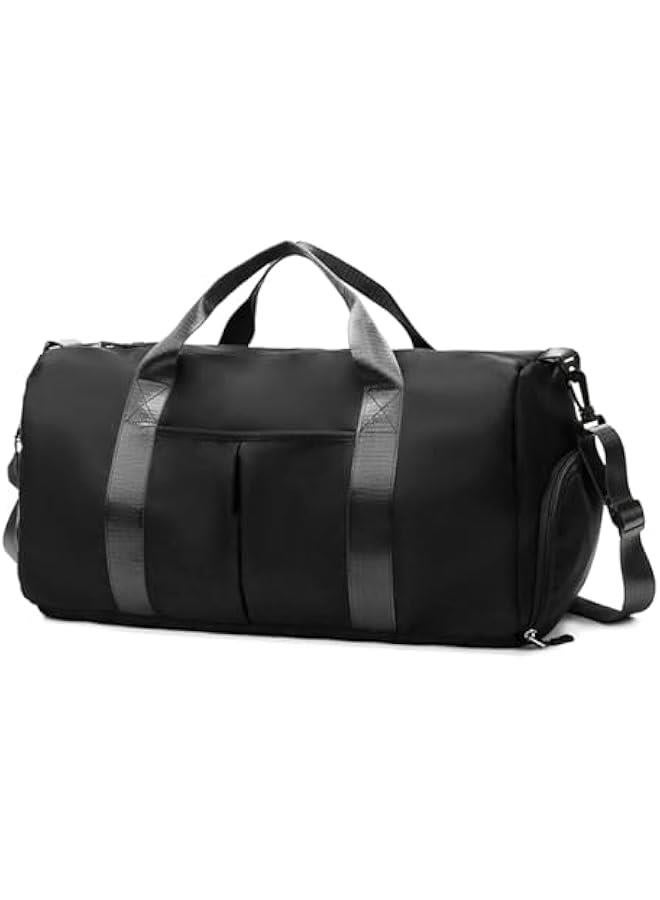 تراسل شنطة رياضية لصالة الالعاب الرياضية من تراسل مع جيب رطب وحجرة للاحذية كتف مقاومة للماء لعطلة نهاية الاسبوع للنساء والرجال للسباحة والسفر خفيفة الوزن وسهلة الحمل اسود البوليستر - Image 1