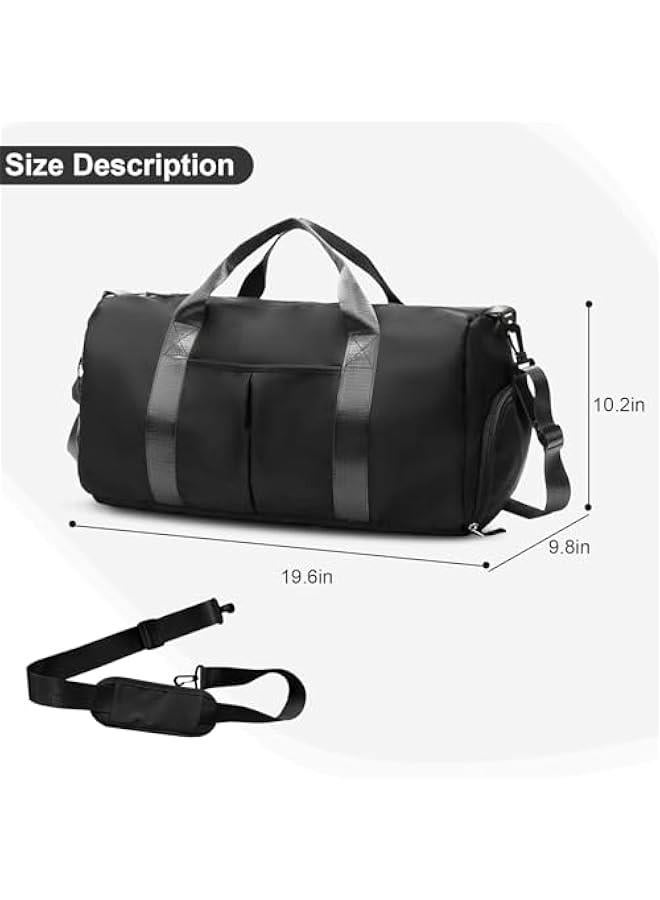 تراسل شنطة رياضية لصالة الالعاب الرياضية من تراسل مع جيب رطب وحجرة للاحذية كتف مقاومة للماء لعطلة نهاية الاسبوع للنساء والرجال للسباحة والسفر خفيفة الوزن وسهلة الحمل اسود البوليستر - Image 2