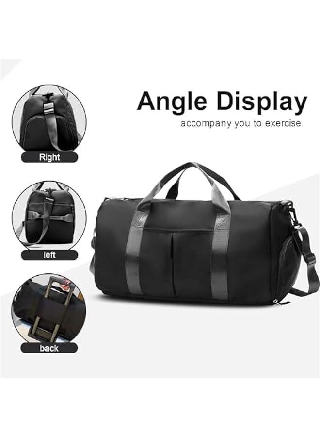 تراسل شنطة رياضية لصالة الالعاب الرياضية من تراسل مع جيب رطب وحجرة للاحذية كتف مقاومة للماء لعطلة نهاية الاسبوع للنساء والرجال للسباحة والسفر خفيفة الوزن وسهلة الحمل اسود البوليستر - Image 3