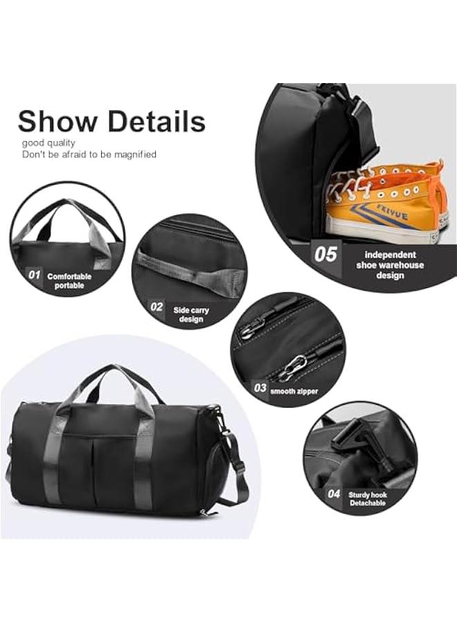 تراسل شنطة رياضية لصالة الالعاب الرياضية من تراسل مع جيب رطب وحجرة للاحذية كتف مقاومة للماء لعطلة نهاية الاسبوع للنساء والرجال للسباحة والسفر خفيفة الوزن وسهلة الحمل اسود البوليستر - Image 5