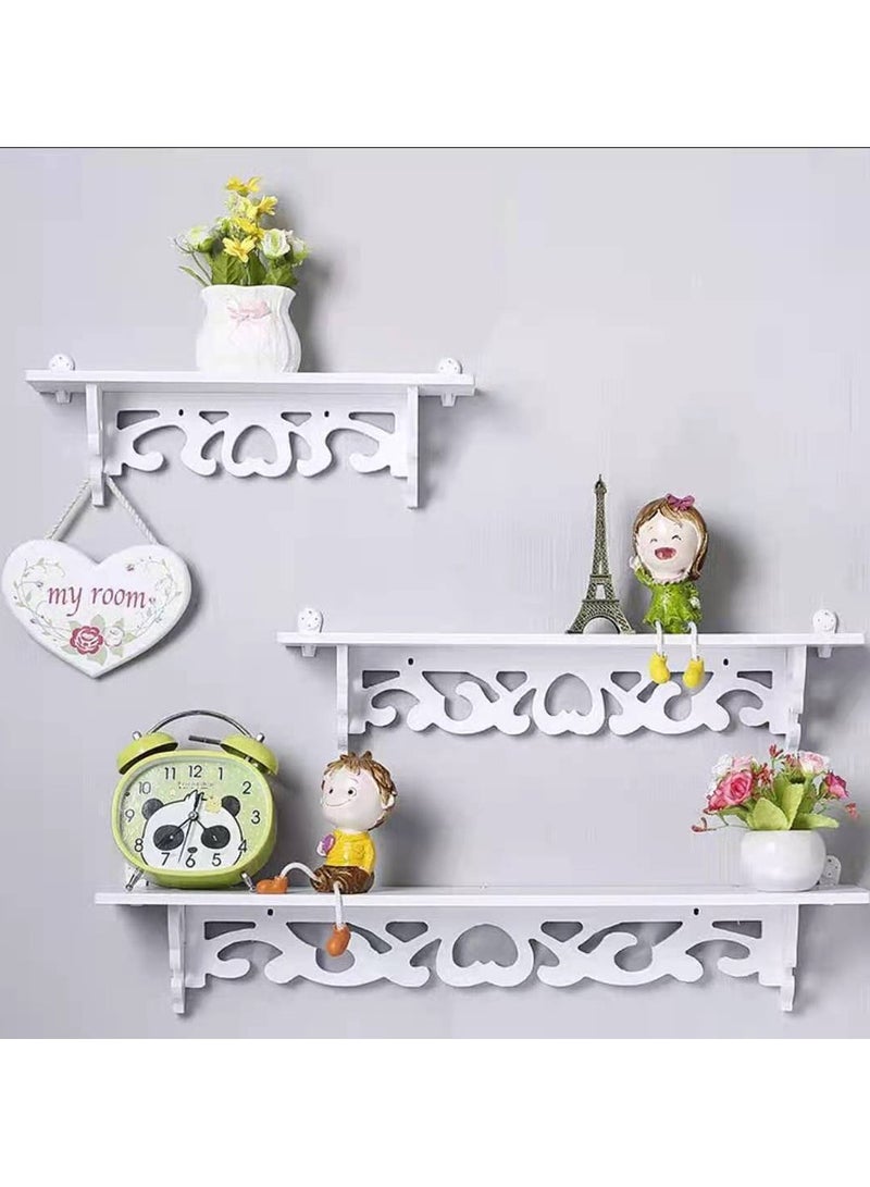 LINGWEI Modern White Floating Wall Shelves Set of 3 Wooden Wall Mounted Shelf for Living Room Bedroom Office Kitchen Stylish Wall Storage Rack and Display Solution  - Image 1