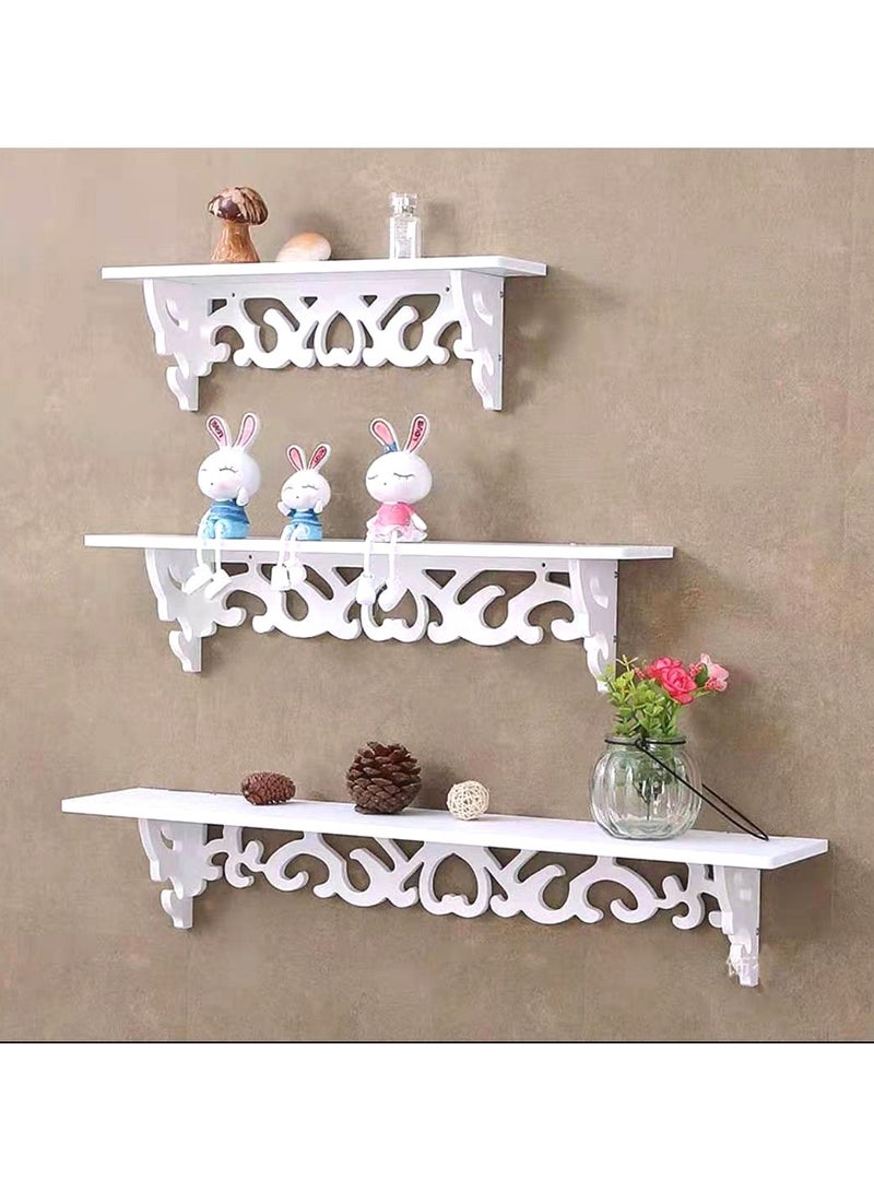 LINGWEI Modern White Floating Wall Shelves Set of 3 Wooden Wall Mounted Shelf for Living Room Bedroom Office Kitchen Stylish Wall Storage Rack and Display Solution  - Image 2