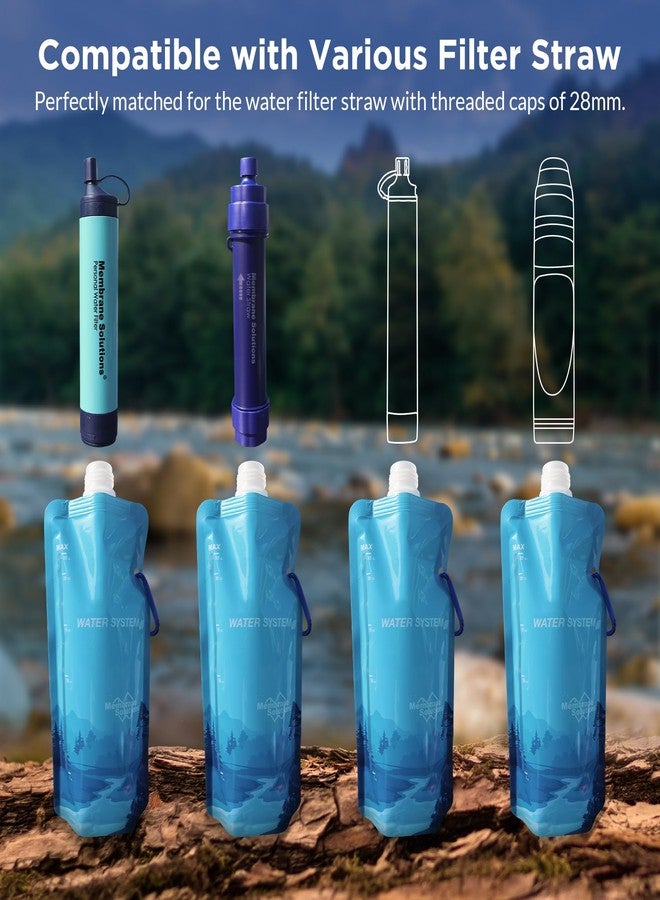 Membrane Solutions 23oz Collapsible Water Bottle for Water Filter Straw, Reusable Water Pouch with Carabiner and Measurement, Foldable Water Container Bag for Hiking Camping Travel Emergency - 4 Pack - Image 3