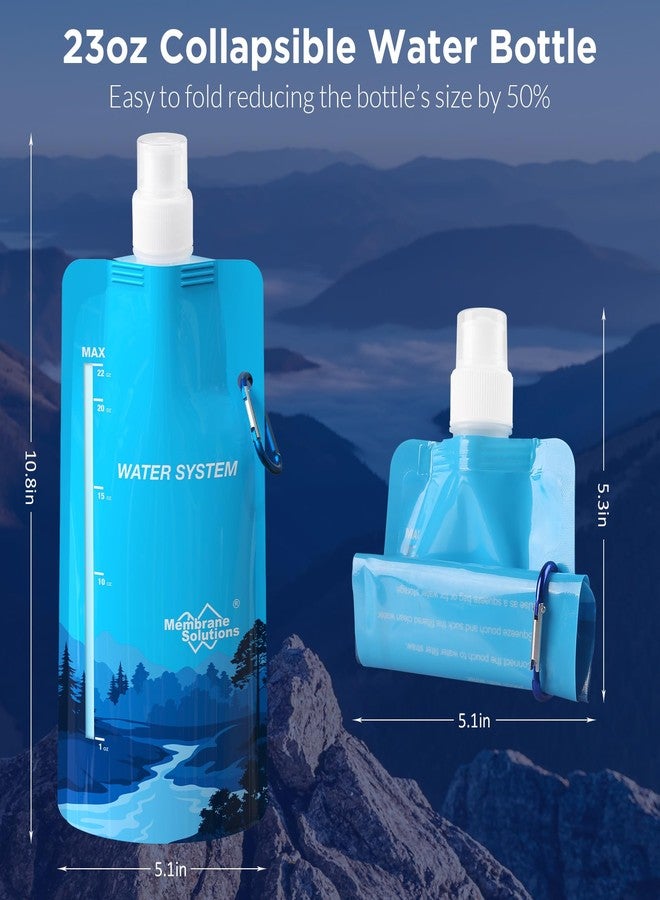 Membrane Solutions 23oz Collapsible Water Bottle for Water Filter Straw, Reusable Water Pouch with Carabiner and Measurement, Foldable Water Container Bag for Hiking Camping Travel Emergency - 4 Pack - Image 2