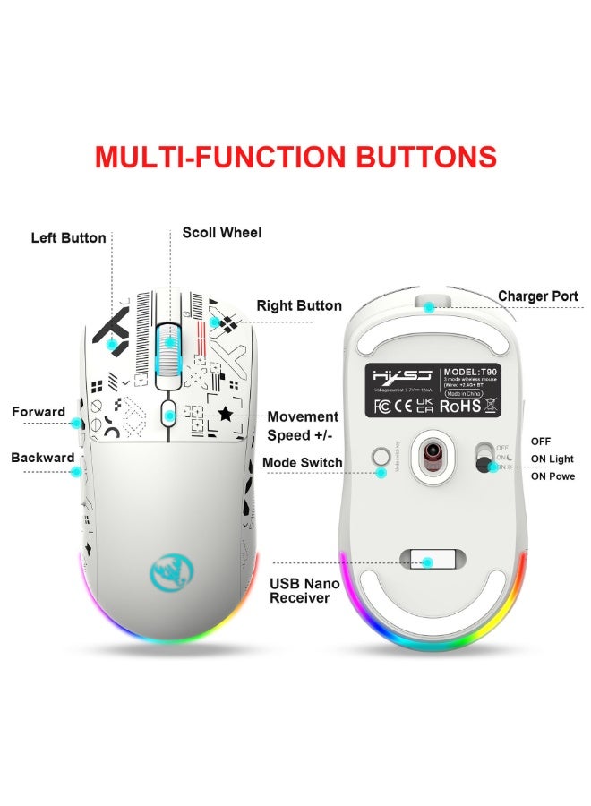السلكية / 2.4g / bluetooth اكس ماوس لاسلكي RGB 650mAh مضيئة لعبة ماوس لاسلكي ، ويمكن استخدامها كهدية للرجال والنساء على حد سواء - Image 4