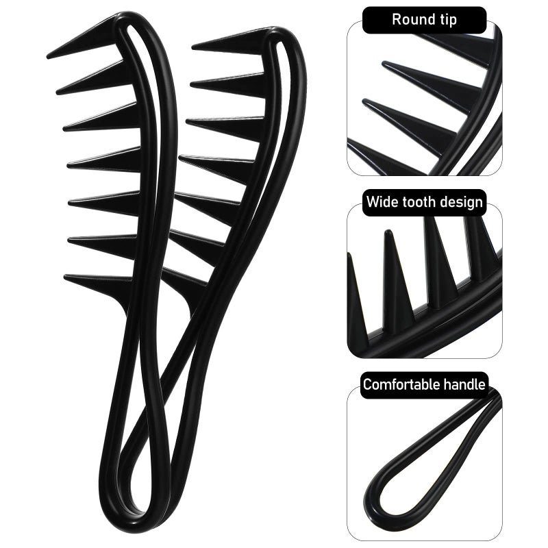 Sieral 4 Pcs Hair Styling Combs Set Wide Tooth Texture Combs with Double Side Tail Barber Tool for Men Women Beard Hairstylist Tools African American Accessories, Black, 4 Styles - Image 3