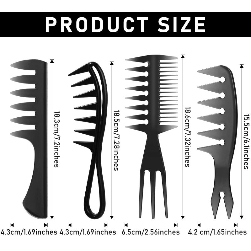Sieral 4 Pcs Hair Styling Combs Set Wide Tooth Texture Combs with Double Side Tail Barber Tool for Men Women Beard Hairstylist Tools African American Accessories, Black, 4 Styles - Image 2
