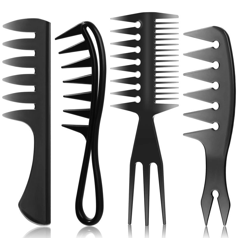 Sieral 4 Pcs Hair Styling Combs Set Wide Tooth Texture Combs with Double Side Tail Barber Tool for Men Women Beard Hairstylist Tools African American Accessories, Black, 4 Styles - Image 1