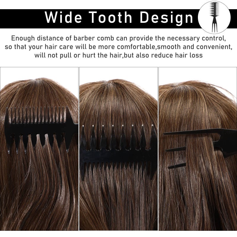 Sieral 4 Pcs Hair Styling Combs Set Wide Tooth Texture Combs with Double Side Tail Barber Tool for Men Women Beard Hairstylist Tools African American Accessories, Black, 4 Styles - Image 5
