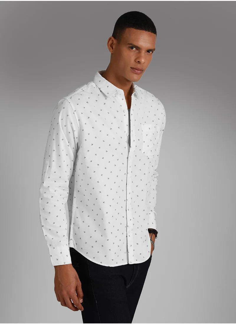 هاي ستار Regular Fit White Micro Ditsy Printed Shirt for Men