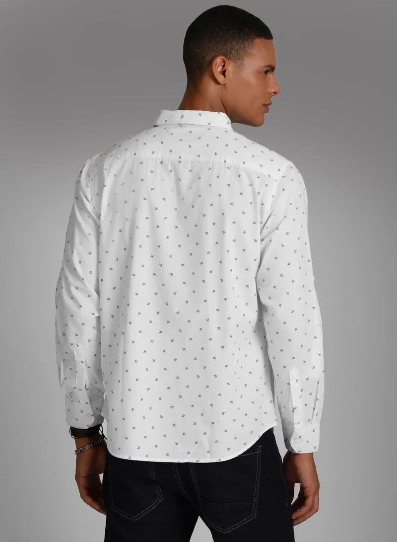 HIGH STAR Regular Fit White Micro Ditsy Printed Shirt for Men
