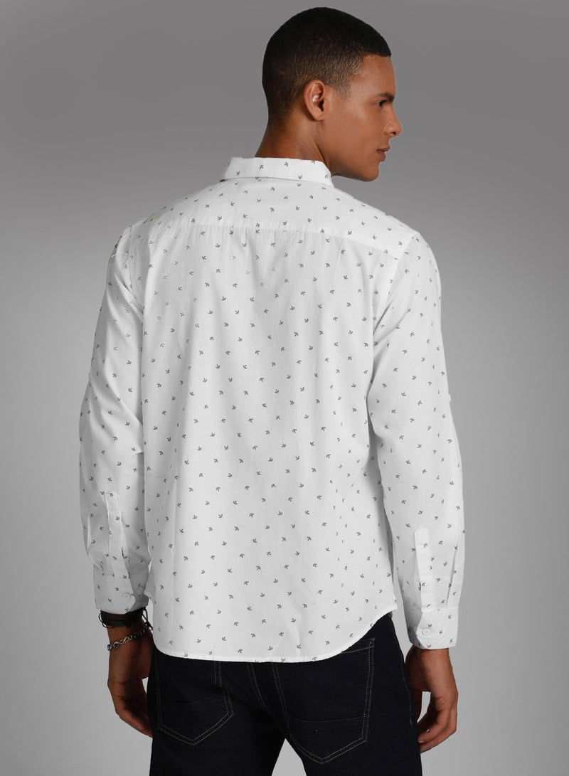 HIGH STAR Regular Fit White Micro Ditsy Printed Shirt for Men  - Image 3
