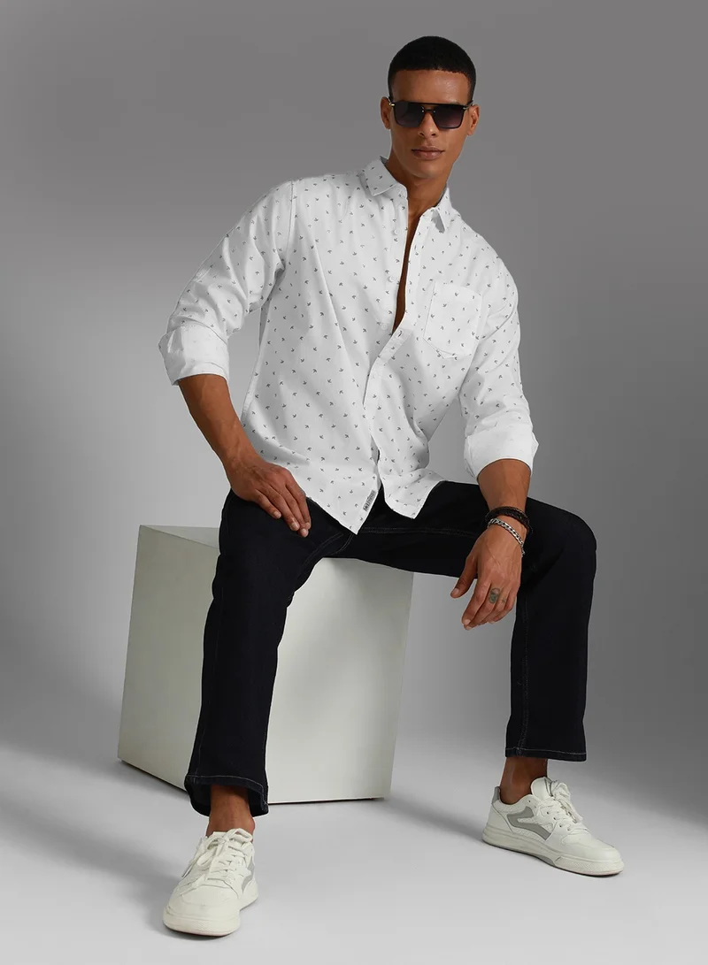 HIGH STAR Regular Fit White Micro Ditsy Printed Shirt for Men