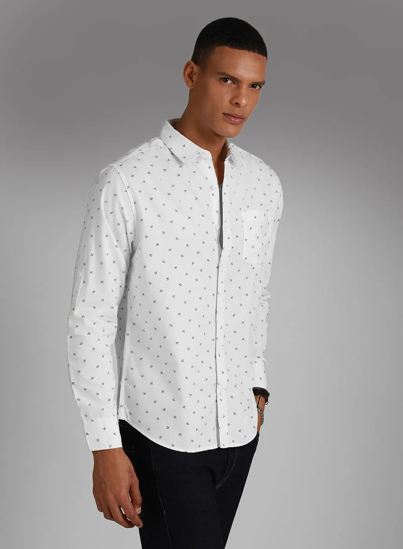 HIGH STAR Regular Fit White Micro Ditsy Printed Shirt for Men