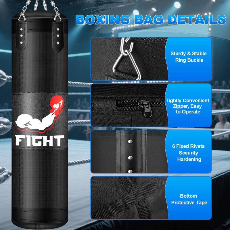 JUOIFIP Punching Bag for Adults Teens, 4FT Oxford Heavy Boxing Bag Set with 12 OZ Boxing Gloves, Suitable for MMA Karate Kickboxing Boxing Muay Thai Training at Home or Gym - Unfilled - Image 2