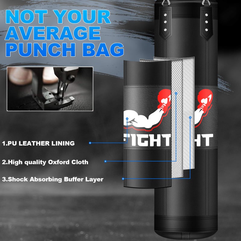 JUOIFIP Punching Bag for Adults Teens, 4FT Oxford Heavy Boxing Bag Set with 12 OZ Boxing Gloves, Suitable for MMA Karate Kickboxing Boxing Muay Thai Training at Home or Gym - Unfilled - Image 4