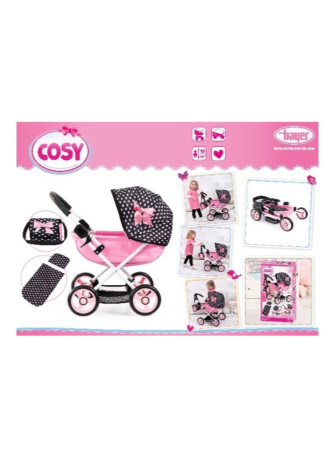 Bayer Design COSY Doll Pram & Stroller Set - Deluxe Pink & Black Heart Pattern