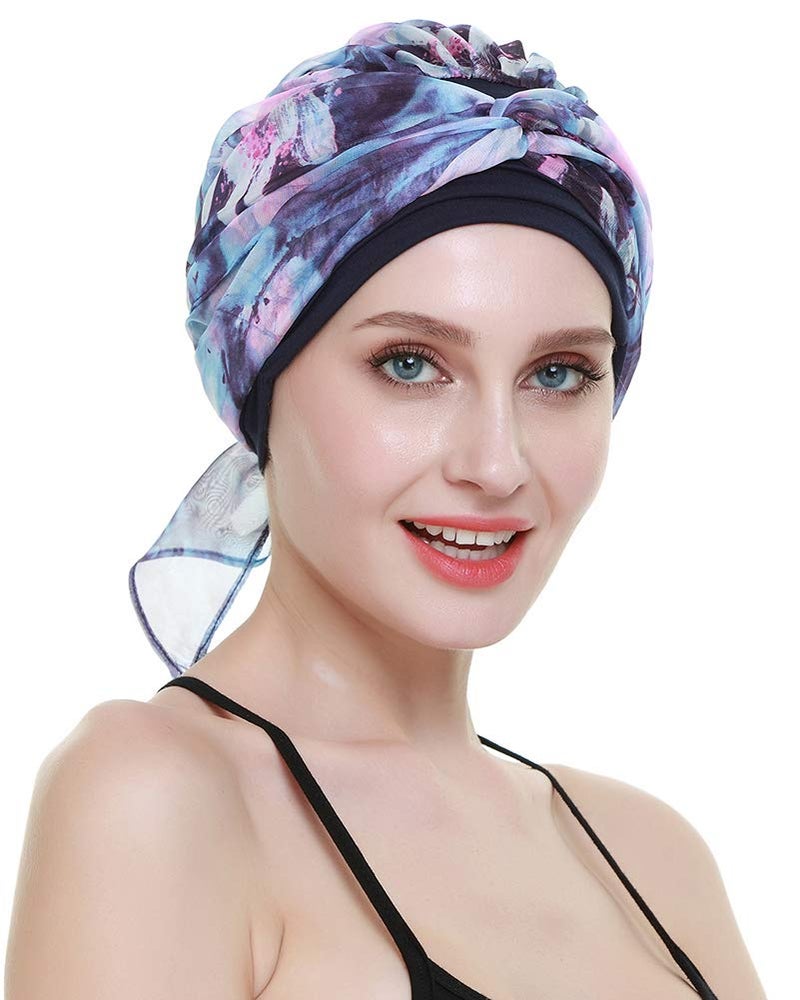 FocusCare Chemo Turbans for Cancer Patients Headwrap Scarves Alopecia Women Headwear Navy Pink - Image 5