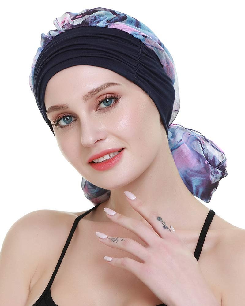 FocusCare Chemo Turbans for Cancer Patients Headwrap Scarves Alopecia Women Headwear Navy Pink - Image 3