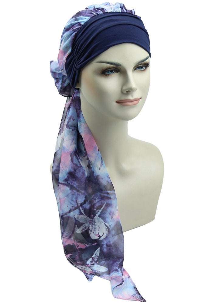 FocusCare Chemo Turbans for Cancer Patients Headwrap Scarves Alopecia Women Headwear Navy Pink - Image 4