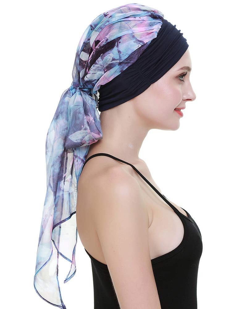 FocusCare Chemo Turbans for Cancer Patients Headwrap Scarves Alopecia Women Headwear Navy Pink - Image 2