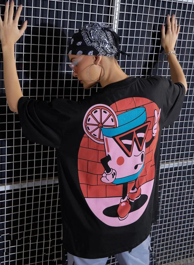 SASSAFRAS Oversized Cartoon Print Drop Shoulder T-Shirt by Styli