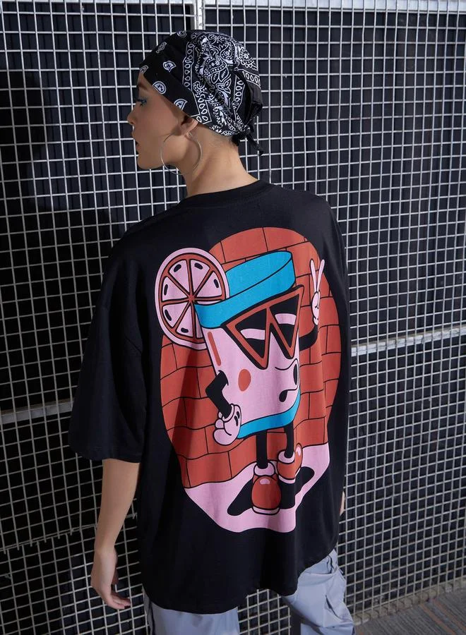 SASSAFRAS Oversized Cartoon Print Drop Shoulder T-Shirt by Styli