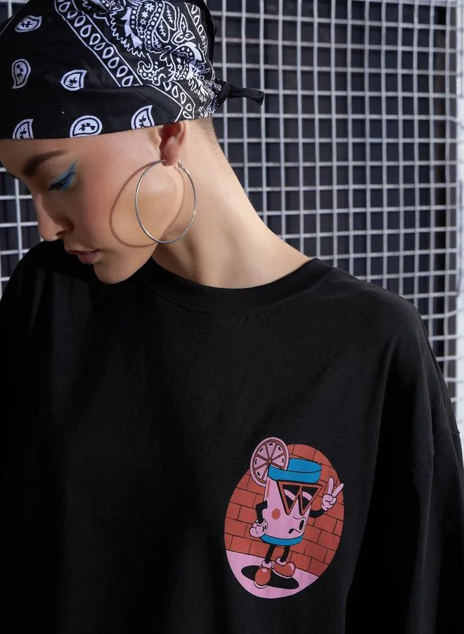 SASSAFRAS Oversized Cartoon Print Drop Shoulder T-Shirt by Styli