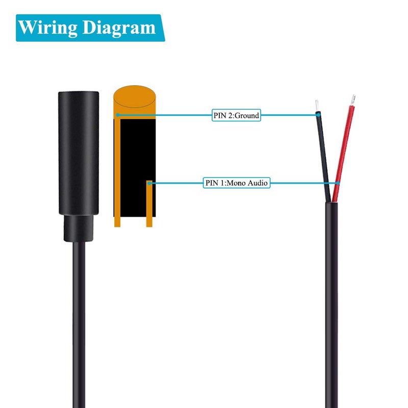 Fancasee 2-Pack 2.5mm Female Jack to Bare Wire Pigtail TS Mono 2.5mm Plug Connector Adapter Repair Audio Cable - Image 2