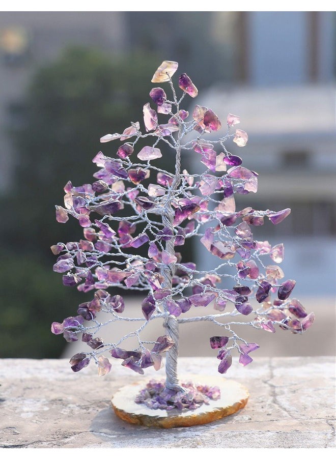 Crocon - Amethyst Gemstone Money Tree Agate Slice Base Feng Shui Figurine Reiki Healing Crystals Chakra Balancing Good Luck Ornament Sculpture Mystical Home Decoration Size: 7 - Image 1