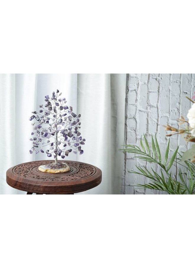 Crocon - Amethyst Gemstone Money Tree Agate Slice Base Feng Shui Figurine Reiki Healing Crystals Chakra Balancing Good Luck Ornament Sculpture Mystical Home Decoration Size: 7 - Image 1