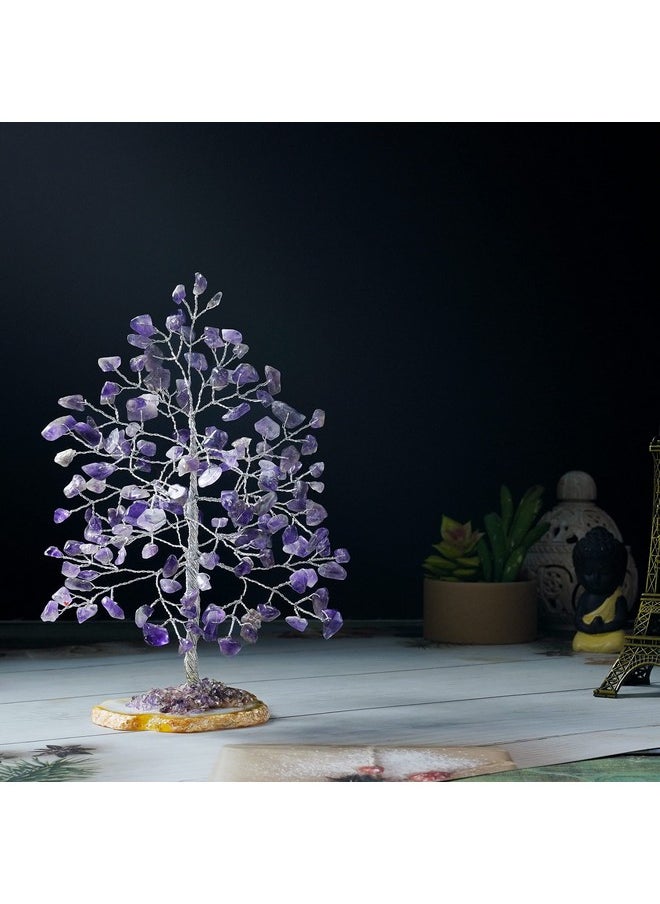 Crocon - Amethyst Gemstone Money Tree Agate Slice Base Feng Shui Figurine Reiki Healing Crystals Chakra Balancing Good Luck Ornament Sculpture Mystical Home Decoration Size: 7 - Image 1