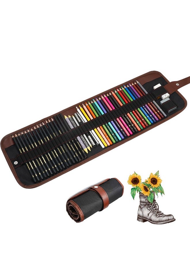 Heshengping Sketch & Drawing Art Pencil Kit50 Piece Set Include 24 Color Pencil(For Adult Kid Coloring Books) & Graphite Charcoalpencil Etc. Art Supply Ideal For Adult Kidstudent Beginner  - Image 1