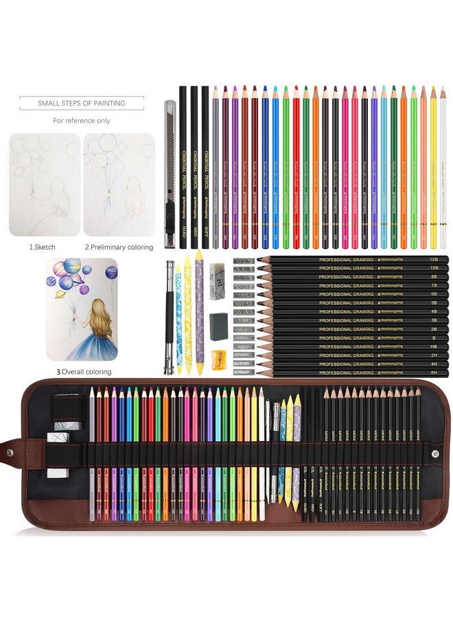 Heshengping Sketch & Drawing Art Pencil Kit50 Piece Set Include 24 Color Pencil(For Adult Kid Coloring Books) & Graphite Charcoalpencil Etc. Art Supply Ideal For Adult Kidstudent Beginner  - Image 4