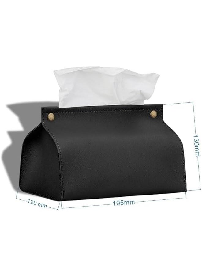 HOOKOR Tissue Box Cover Holder,Modern PU Leather Tissue Box Cover Holder Organizer for Any Vanity Countertop, Bedroom Dresser, Office, Bathroom Decor (Black)  - Image 2
