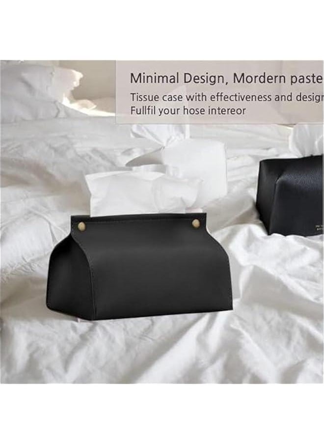 HOOKOR Tissue Box Cover Holder,Modern PU Leather Tissue Box Cover Holder Organizer for Any Vanity Countertop, Bedroom Dresser, Office, Bathroom Decor (Black)  - Image 3