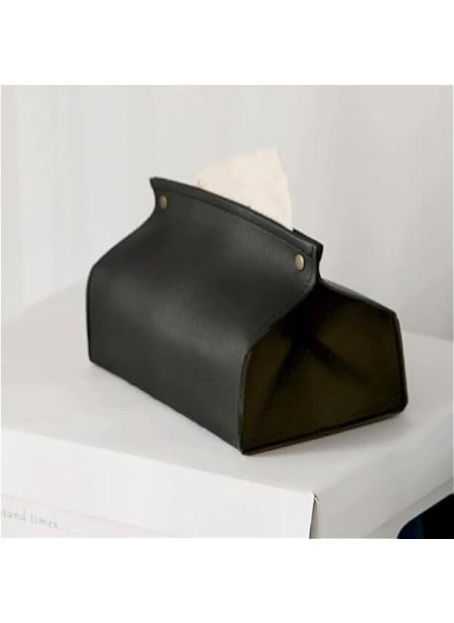 HOOKOR Tissue Box Cover Holder,Modern PU Leather Tissue Box Cover Holder Organizer for Any Vanity Countertop, Bedroom Dresser, Office, Bathroom Decor (Black)  - Image 4