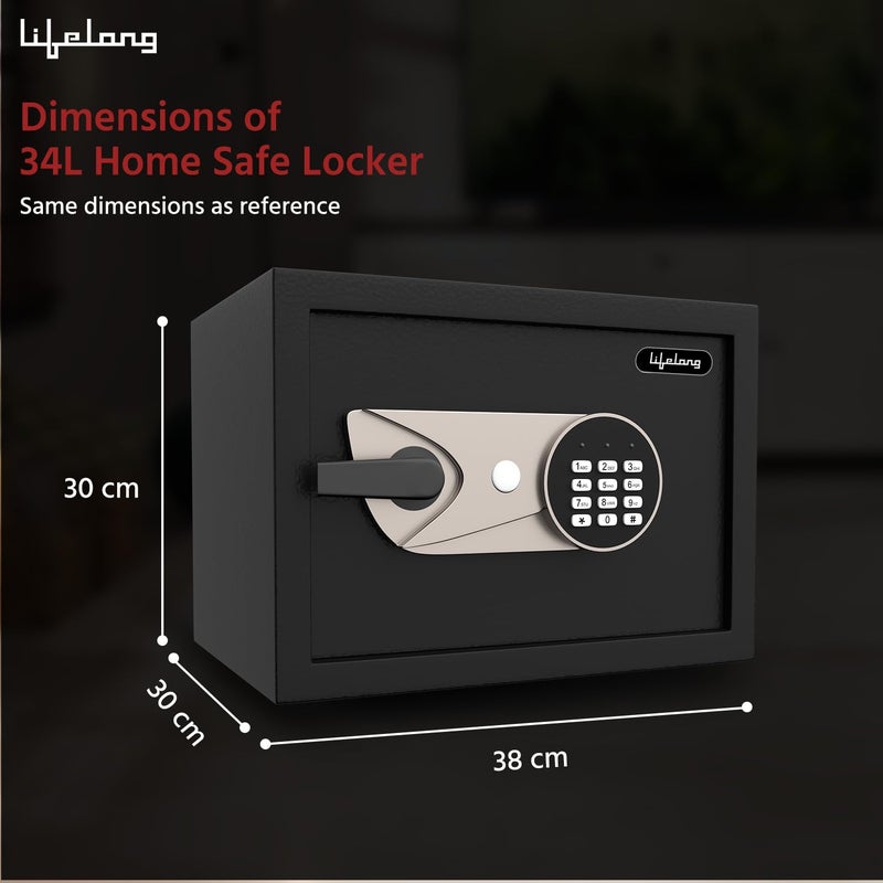 Lifelong Lifelong Locker for Home Office 34L Digital Safe Locker for Security with 5mm Sturdy Metal Door Handle Premium Electronic Keypad Safety for Jewellery Money other valuables Tijori Box  - Image 4