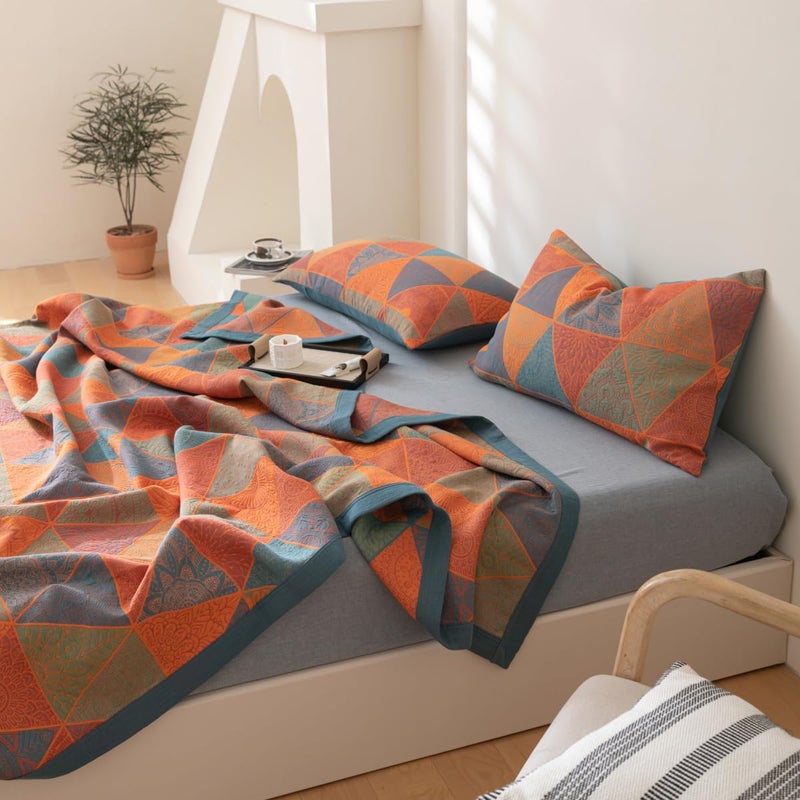 Purefair 100% Cotton Muslin Blanket Jacquard Bohomian Mandala Triangle Print Quilt, Soft Bed Cover Reversible Bedspread Coverlet Breathable Lightweight Bedding Full/Queen(78"x94"), No Pillow Sham - Image 3