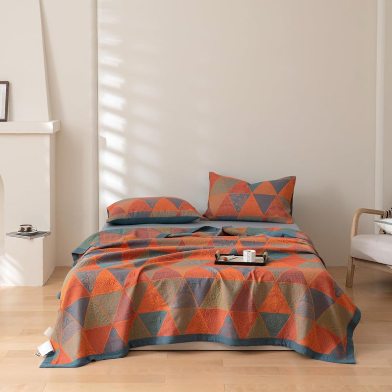 Purefair 100% Cotton Muslin Blanket Jacquard Bohomian Mandala Triangle Print Quilt, Soft Bed Cover Reversible Bedspread Coverlet Breathable Lightweight Bedding Full/Queen(78"x94"), No Pillow Sham - Image 5