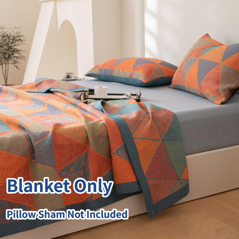 Purefair 100% Cotton Muslin Blanket Jacquard Bohomian Mandala Triangle Print Quilt, Soft Bed Cover Reversible Bedspread Coverlet Breathable Lightweight Bedding Full/Queen(78"x94"), No Pillow Sham - Image 2