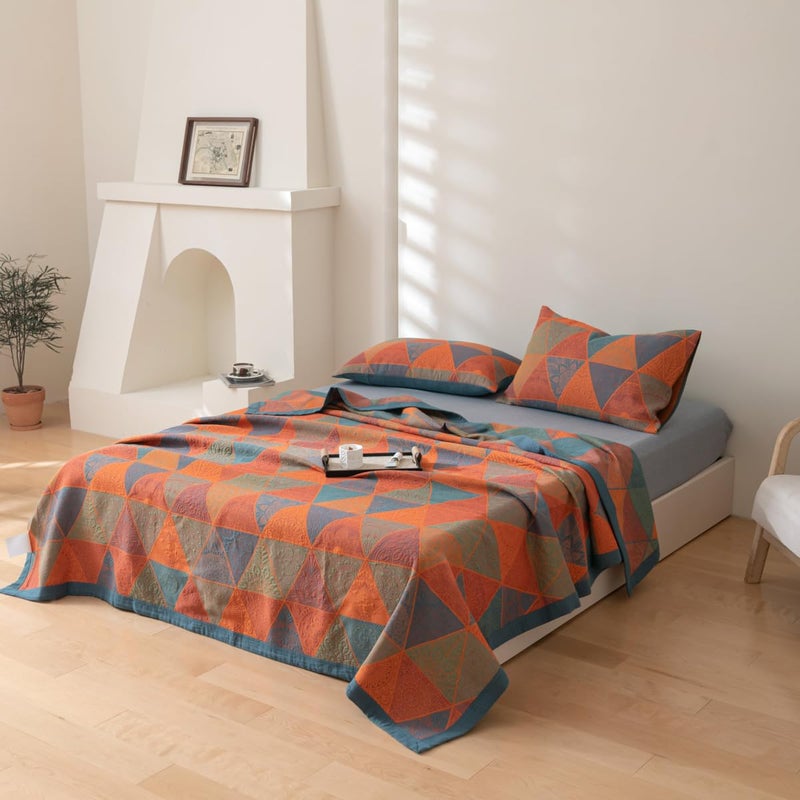 Purefair 100% Cotton Muslin Blanket Jacquard Bohomian Mandala Triangle Print Quilt, Soft Bed Cover Reversible Bedspread Coverlet Breathable Lightweight Bedding Full/Queen(78"x94"), No Pillow Sham - Image 4