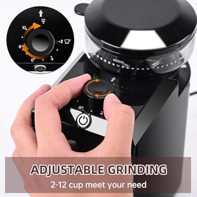 ريحني مطحنة القهوة على شكل بر، مطحنة قهوة كهربائية مخروطية، قابلة للتعديل الأوتوماتيكي ب OneTouch مع إعداد دقيق للطحن 28، مطحنة قهوة إسبريسو من الفولاذ المقاوم للصدأ 110 جرام قهوة سوداء مطحونة - Image 4
