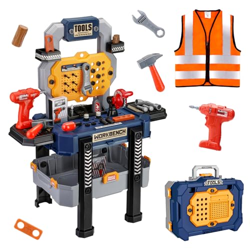 Jovow Kids Tool Bench with Realistic Tools and Electric Drill Suitable for 35 Year Olds to Build Their Own Toy Workbench 79 Pcs Realistic Toy Tools with Clothes 32 x 266 x 144 inBlue - Image 1